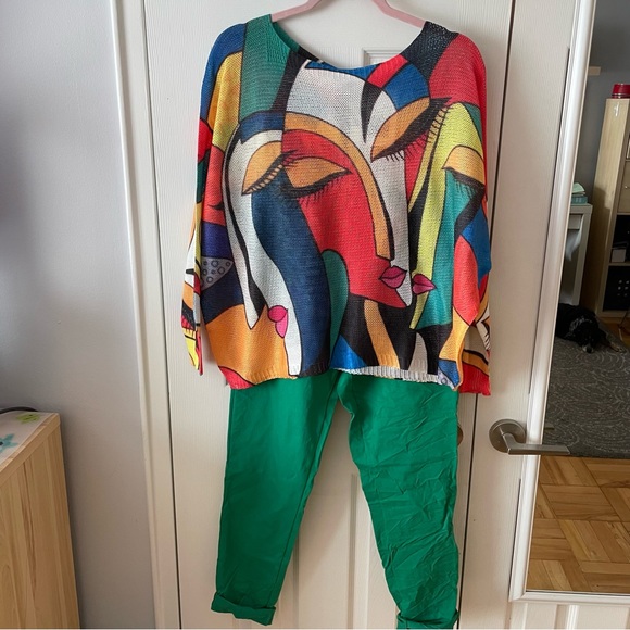 Graphic Cotton knitted sweater Size L made in Italy - Picture 4 of 4